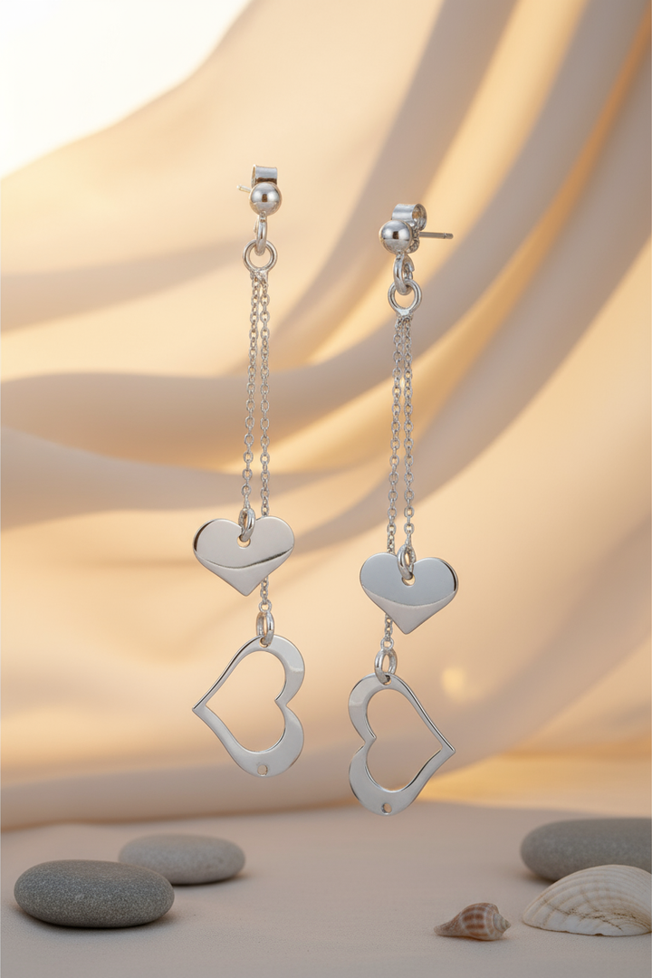 Silver Dropping Hearts Earrings