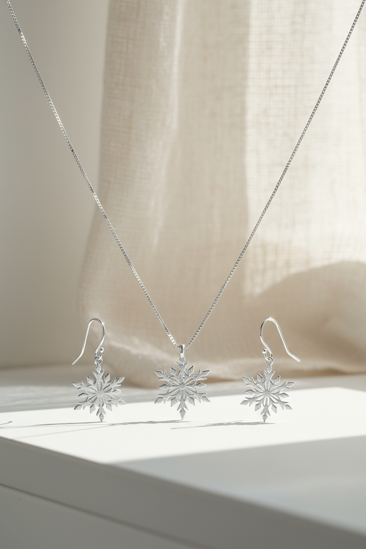 Silver Snowflake Pendant Set