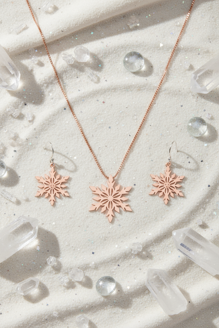 Silver Snowflake Pendant Set (Rosegold)