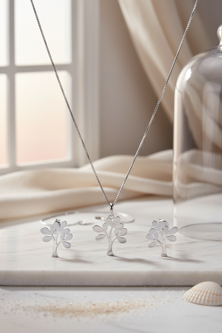 Silver Tree Pendant Set
