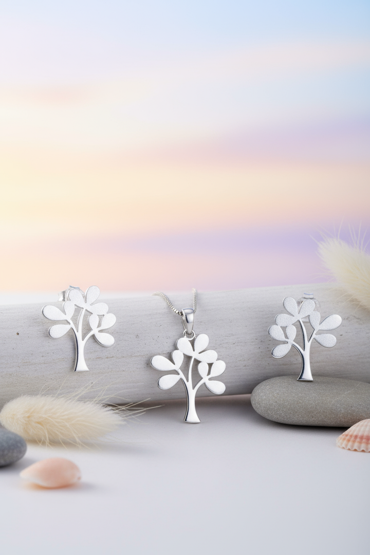 Silver Tree Pendant Set