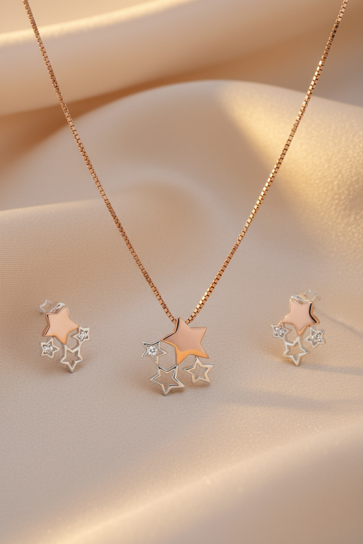 Silver Stars Pendant Set (Rosegold)