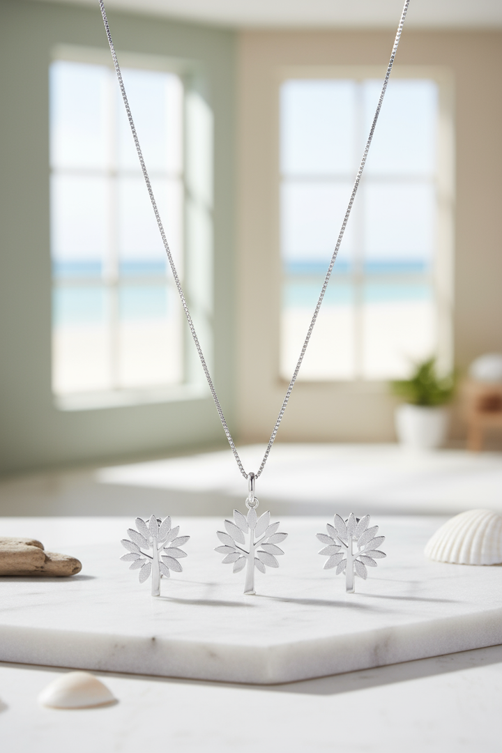 Silver Olive Tree Pendant Set