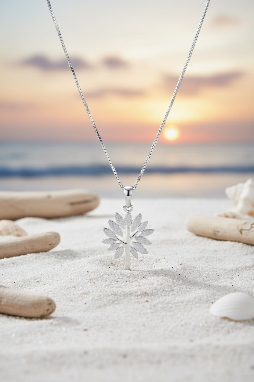 Silver Olive Tree Pendant Set