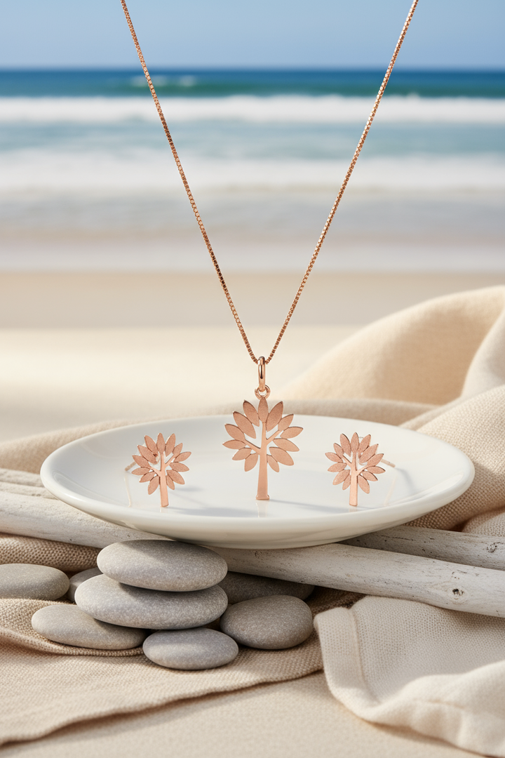 Silver Olive Tree Pendant Set (Rosegold)