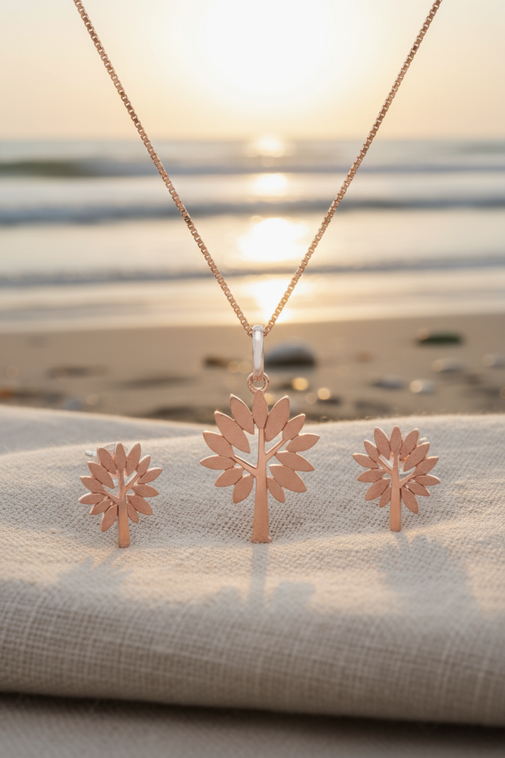 Silver Olive Tree Pendant Set (Rosegold)