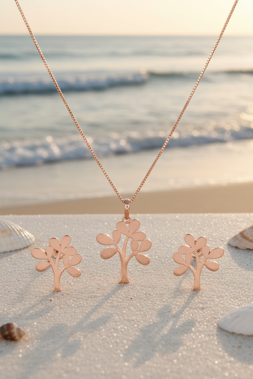 Silver Tree Pendant Set (Rosegold)