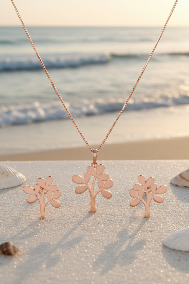 Silver Tree Pendant Set (Rosegold)