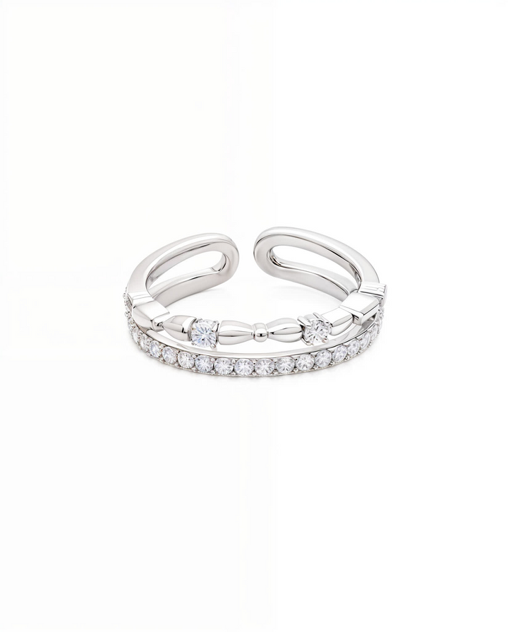 Quene Silver Double Layered Ring