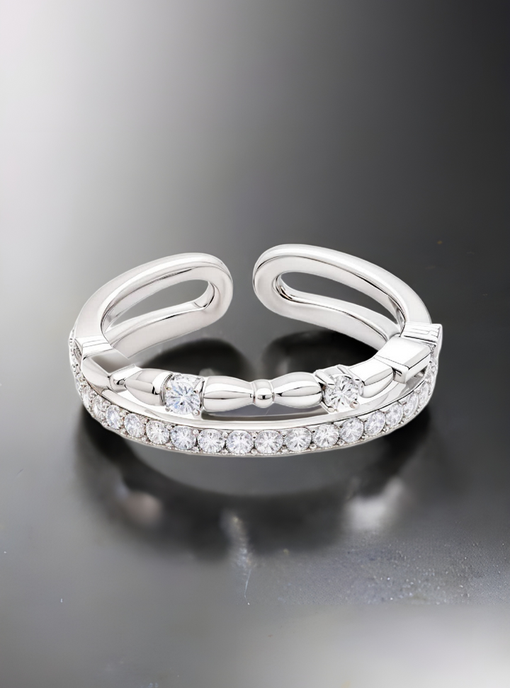 Quene Silver Double Layered Ring