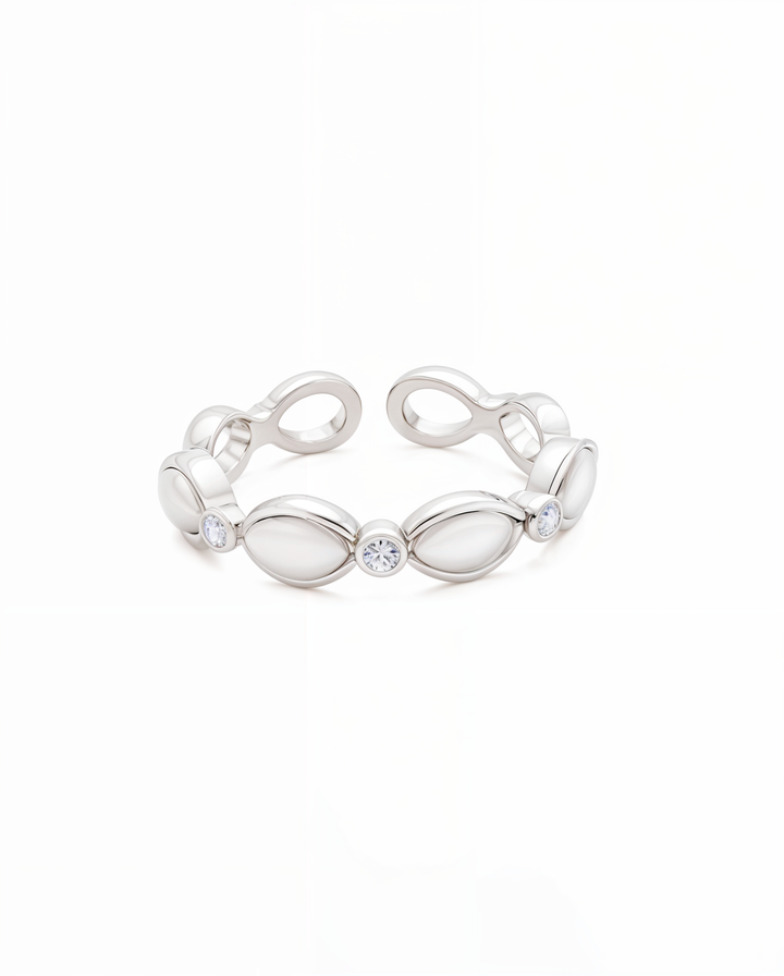 Pearl Stone Loop Sterling Silver Ring