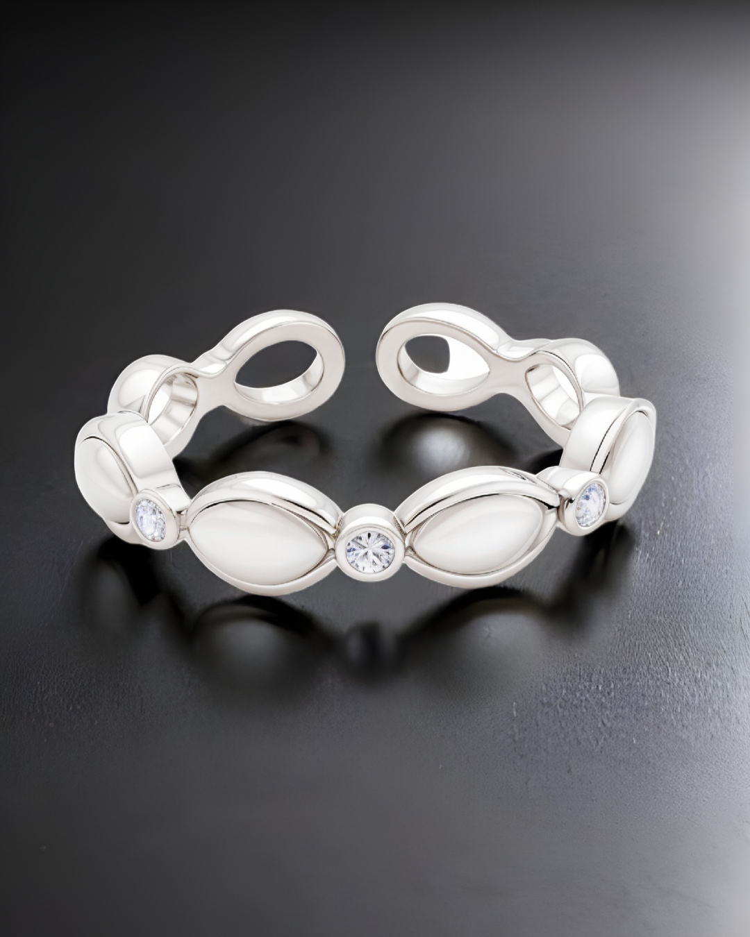 Pearl Stone Loop Sterling Silver Ring