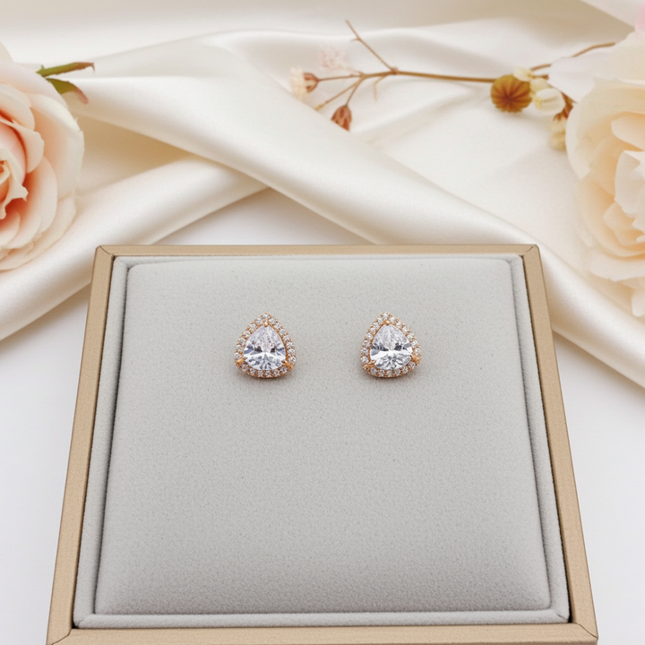 Trillion Beauty Rosy Silver Stud Earrings