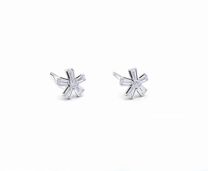 Quene F-Cut Silver Stud Earrings