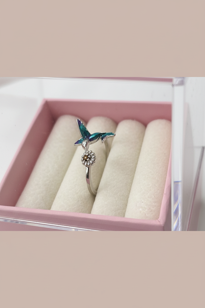 Silver Teal Fish Ring