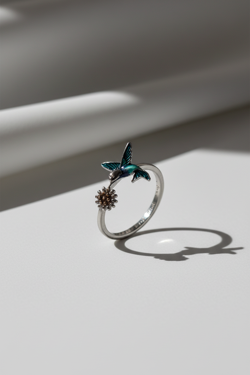 Silver Teal Fish Ring