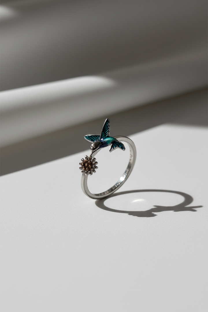 Silver Teal Fish Ring