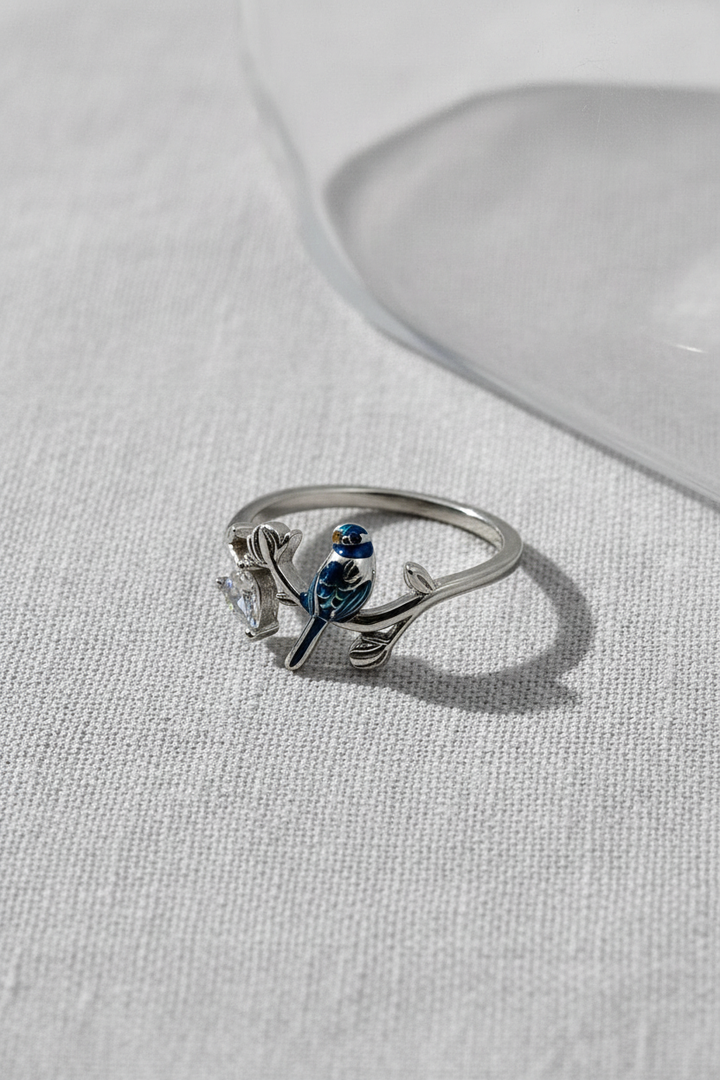 Silver Teal Bird Ring