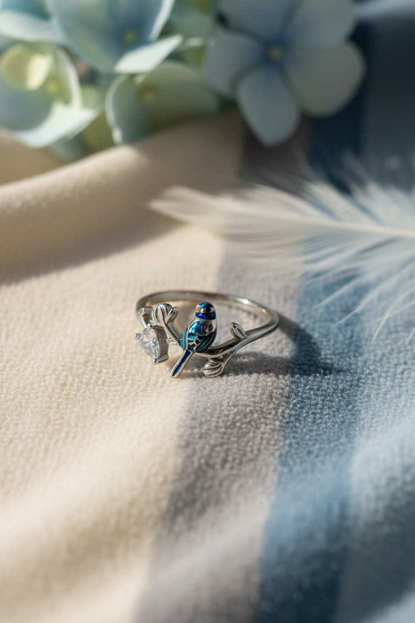 Silver Teal Bird Ring