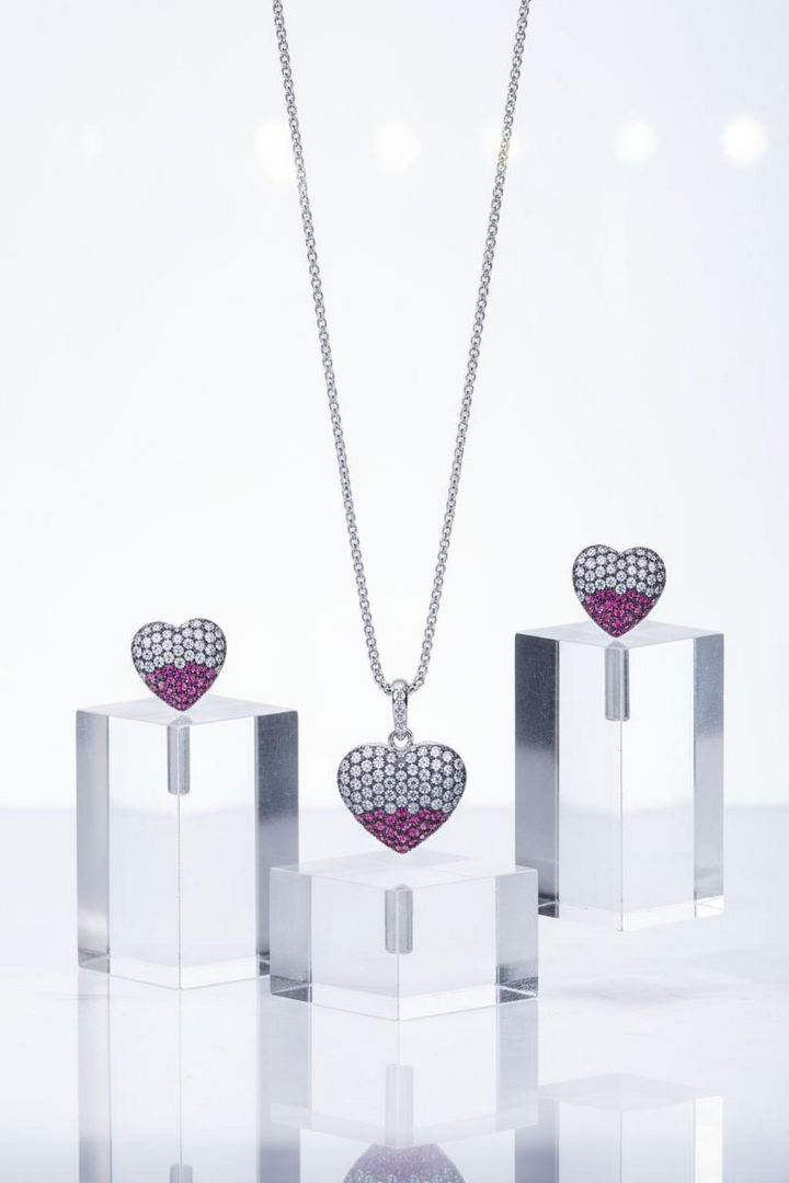 Silver Heart Disco Pendant Set