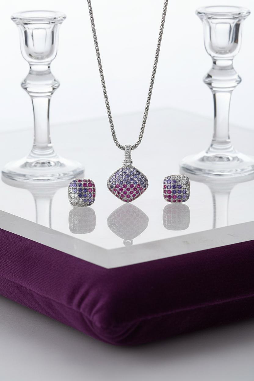 Silver Square Disco Pendant Set