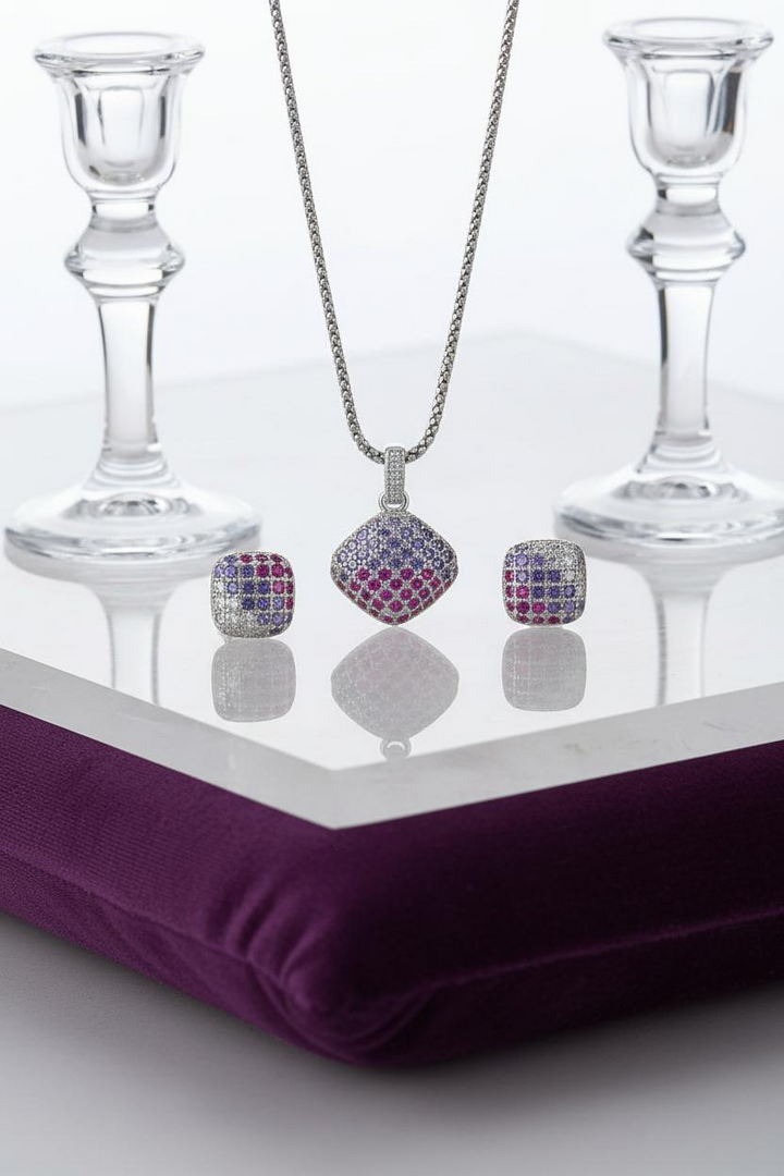 Silver Square Disco Pendant Set