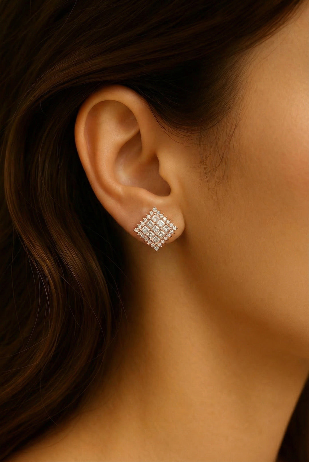 Silver Q Square Earrings (Rosegold)