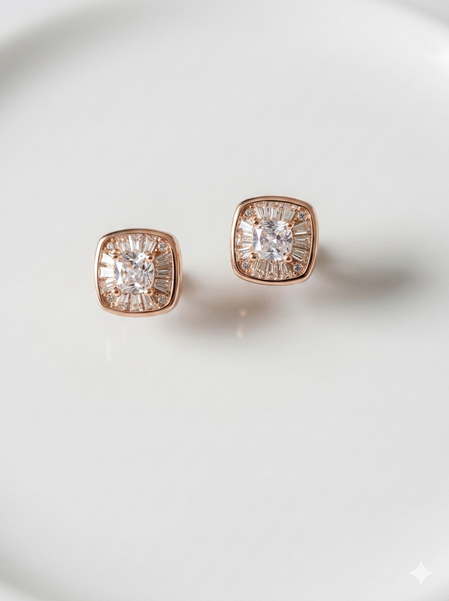 Silver New Square Earrings (Rosegold)