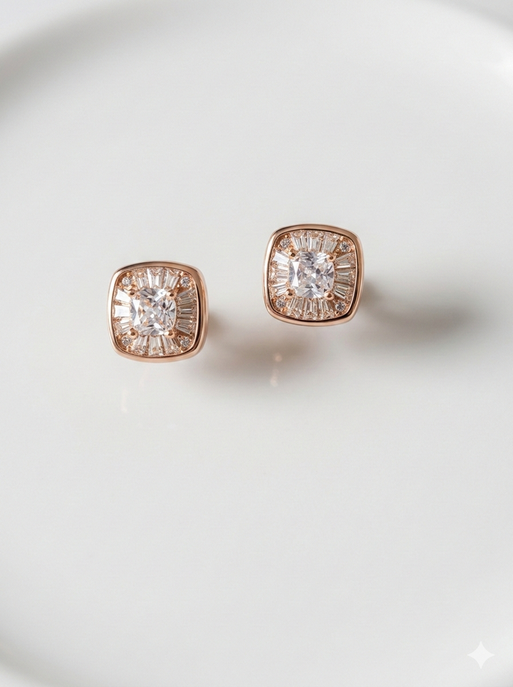 Silver New Square Earrings (Rosegold)