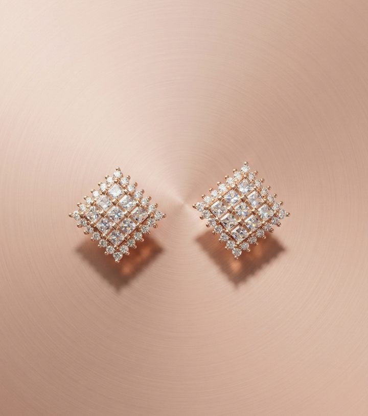 Silver Q Square Earrings (Rosegold)