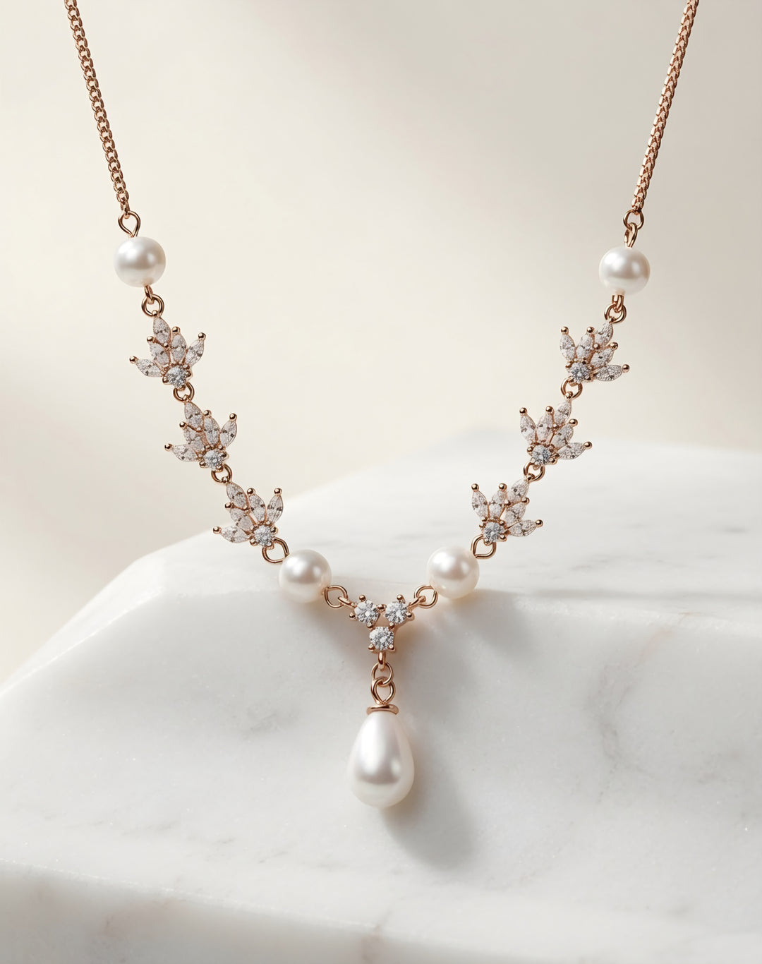 925 SIlver Pearl Necklace (Rosegold)