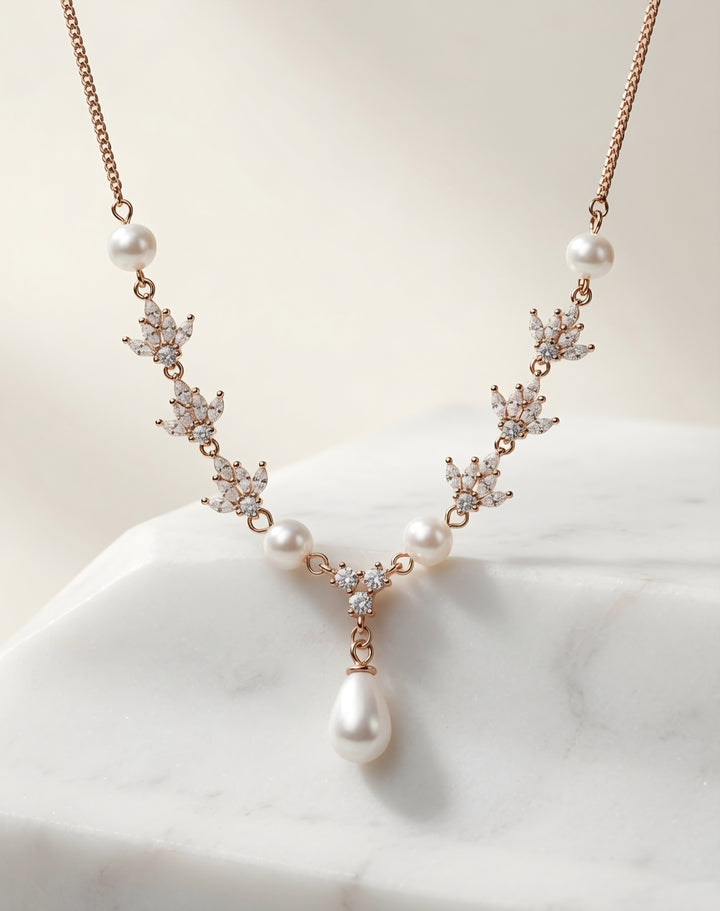 925 SIlver Pearl Necklace (Rosegold)