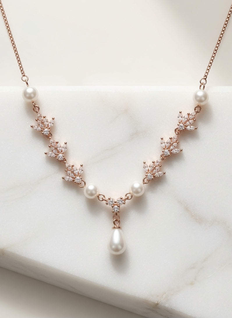 925 SIlver Pearl Necklace (Rosegold)