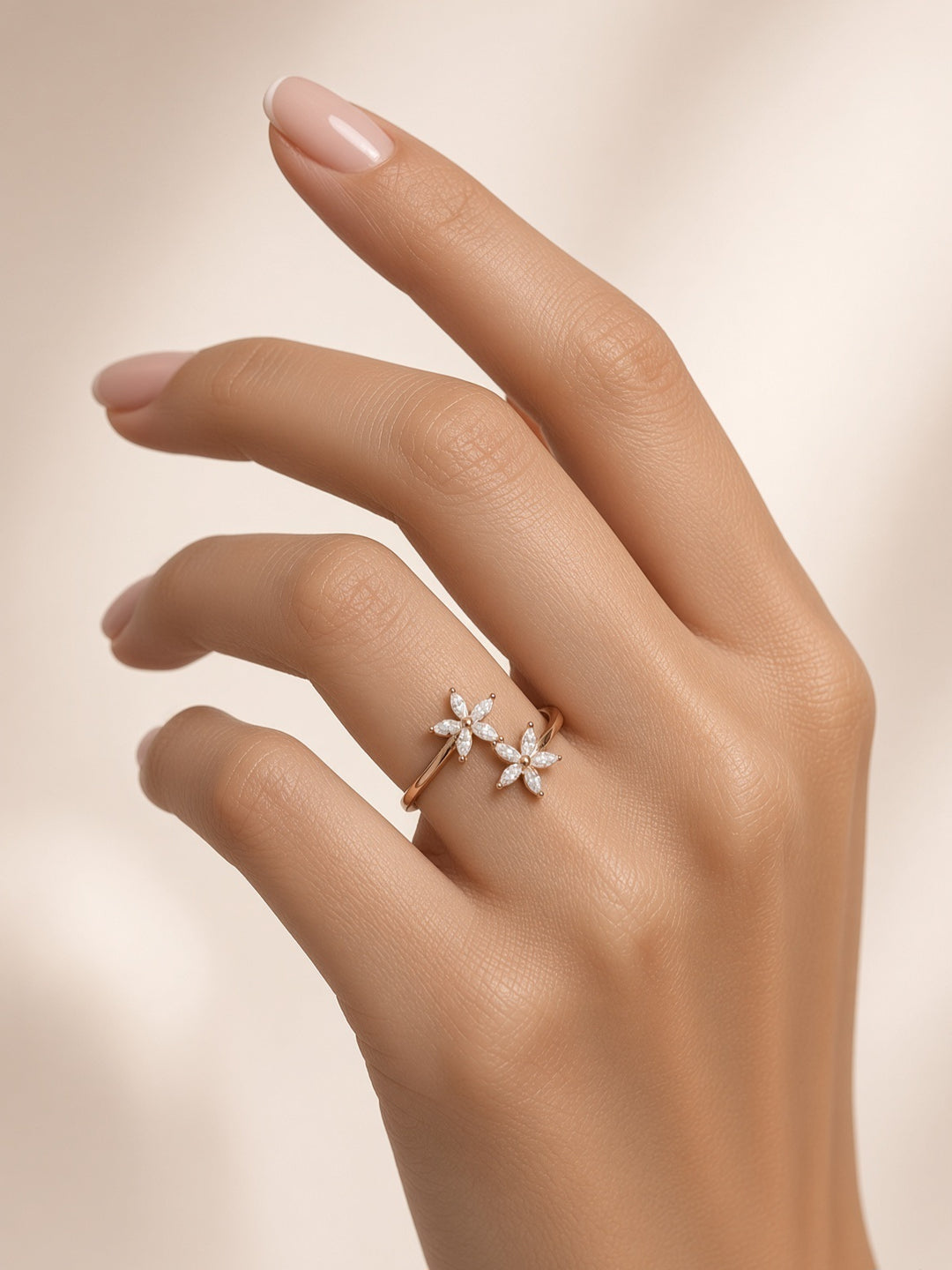 925 Silver Twin Flower Ring (Rosegold)