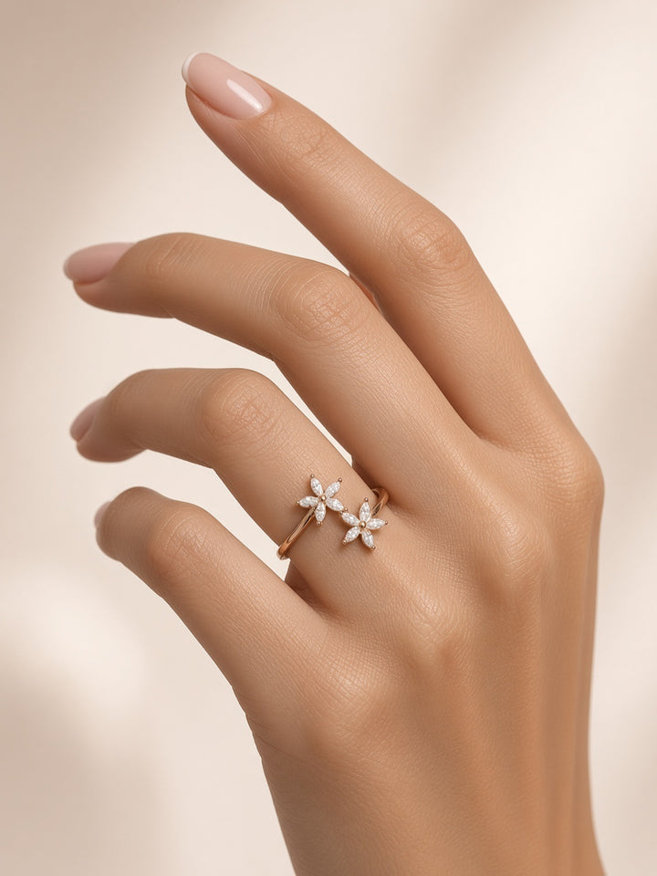 925 Silver Twin Flower Ring (Rosegold)