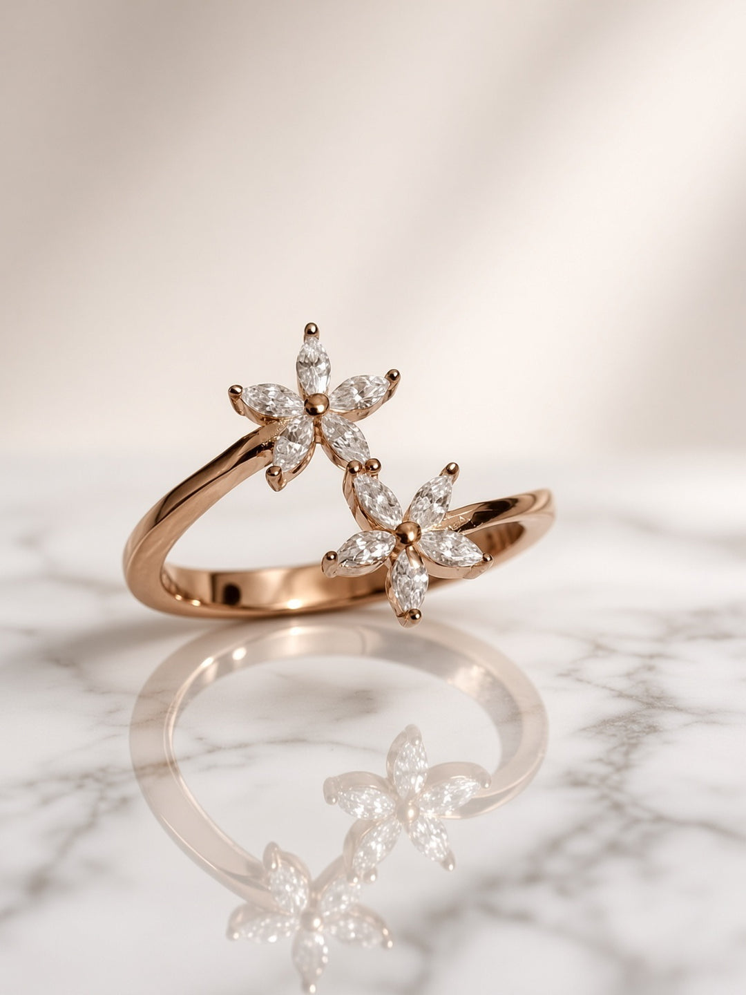 925 Silver Twin Flower Ring (Rosegold)