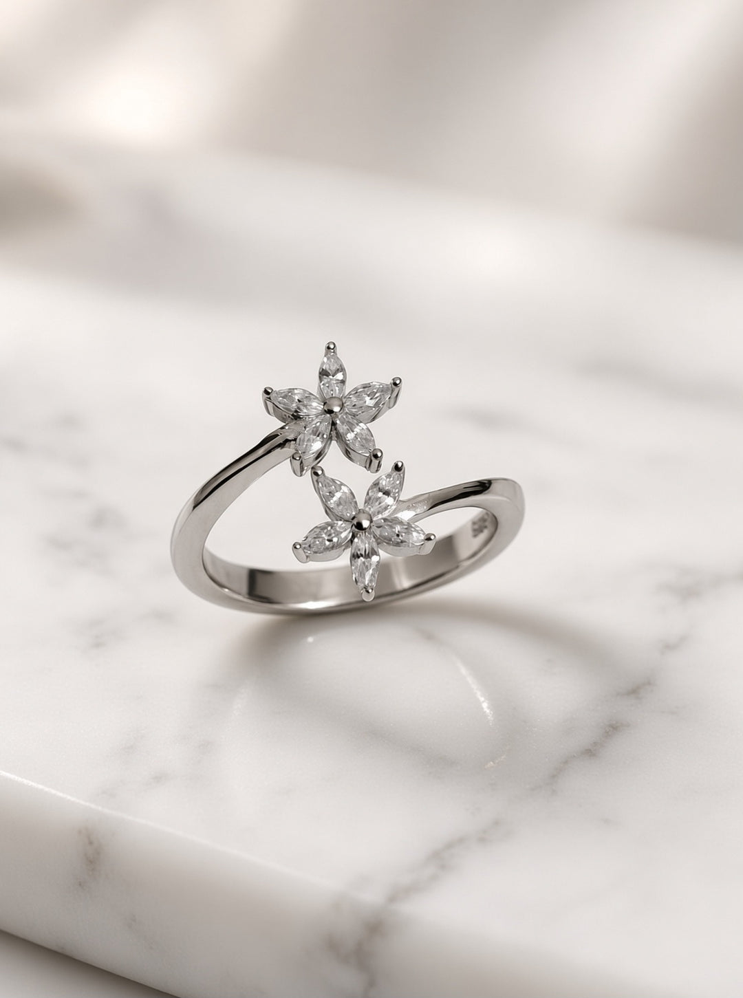 925 Silver Twin Flower Ring
