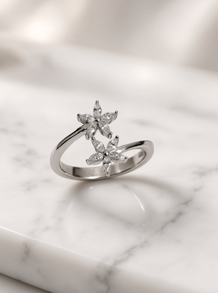 925 Silver Twin Flower Ring