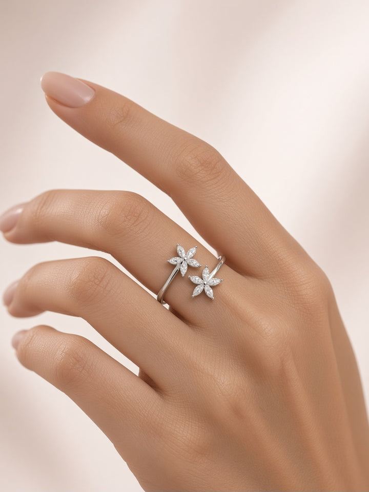 925 Silver Twin Flower Ring
