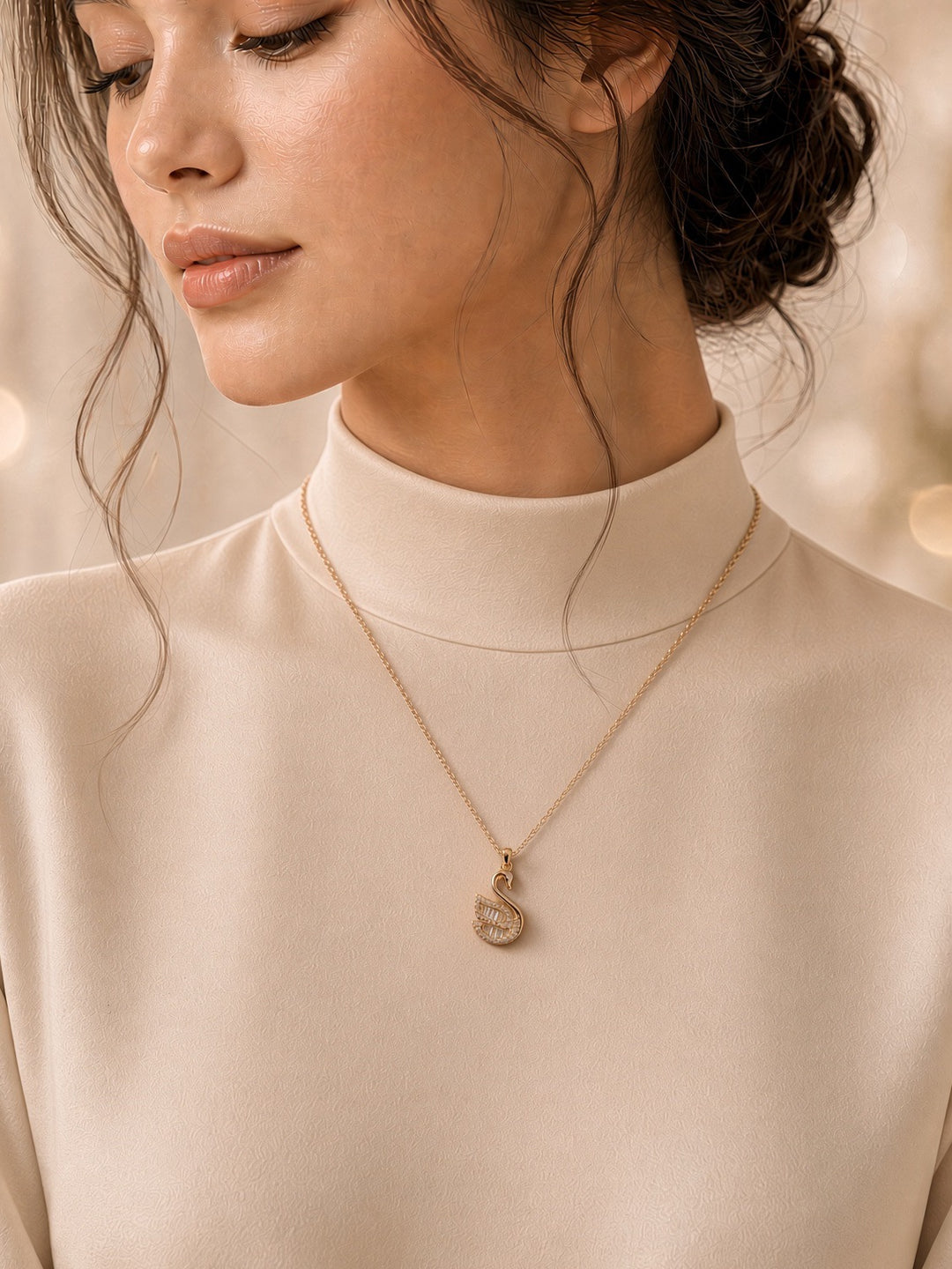 925 Silver Swan Pendant (Rosegold)
