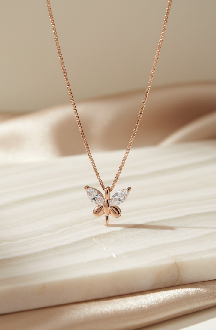 Silver Cute Butterfly Pendant (Rosegold)