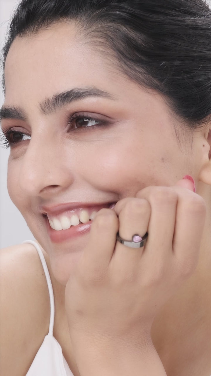 Black Silver Drop Ring