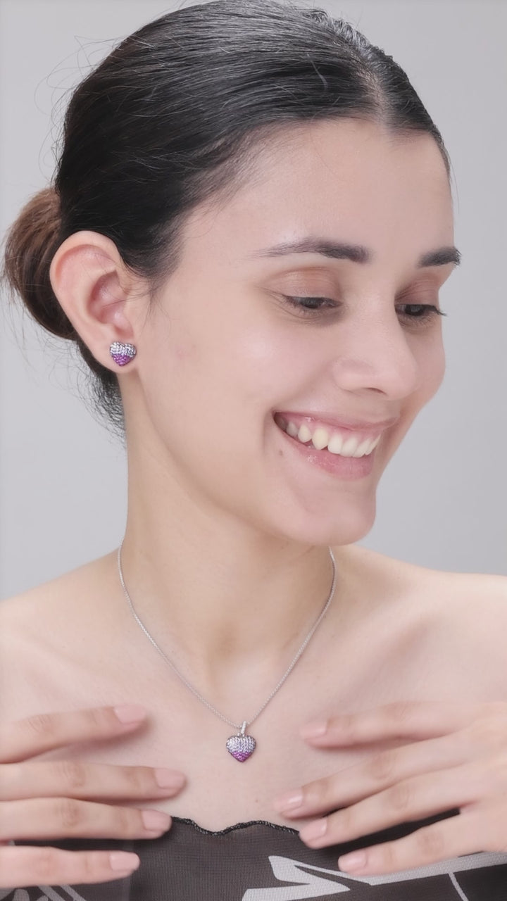 Silver Heart Disco Pendant Set