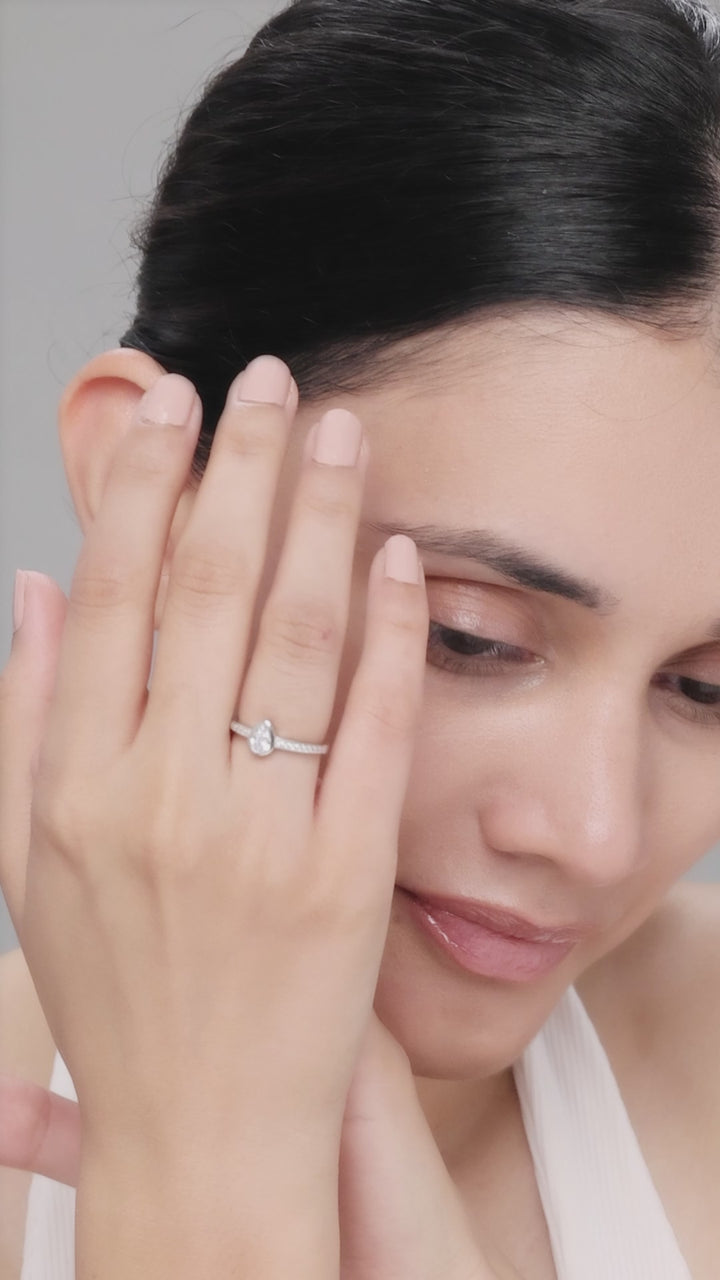 Silver Quene Drop Halo Ring