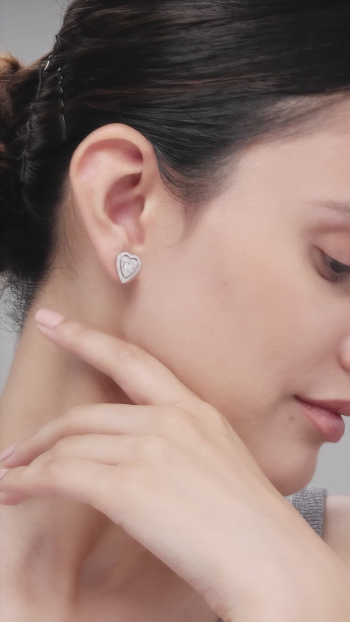 Silver Crystal Heart Earrings