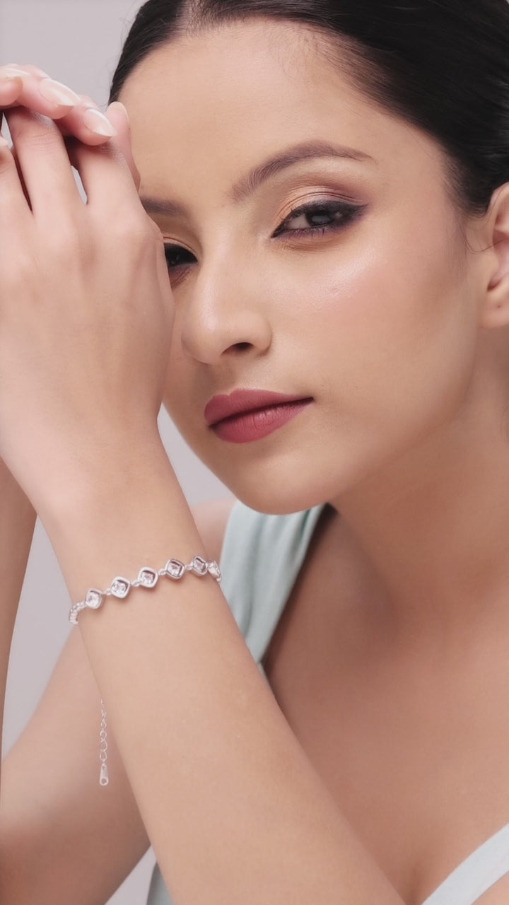 Sterling Silver Squary Stone Bracelet