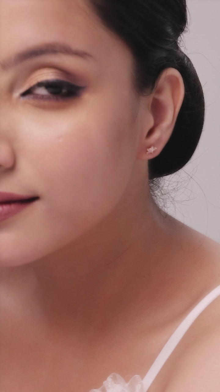 Five Petals Rosy Silver Stud Earrings