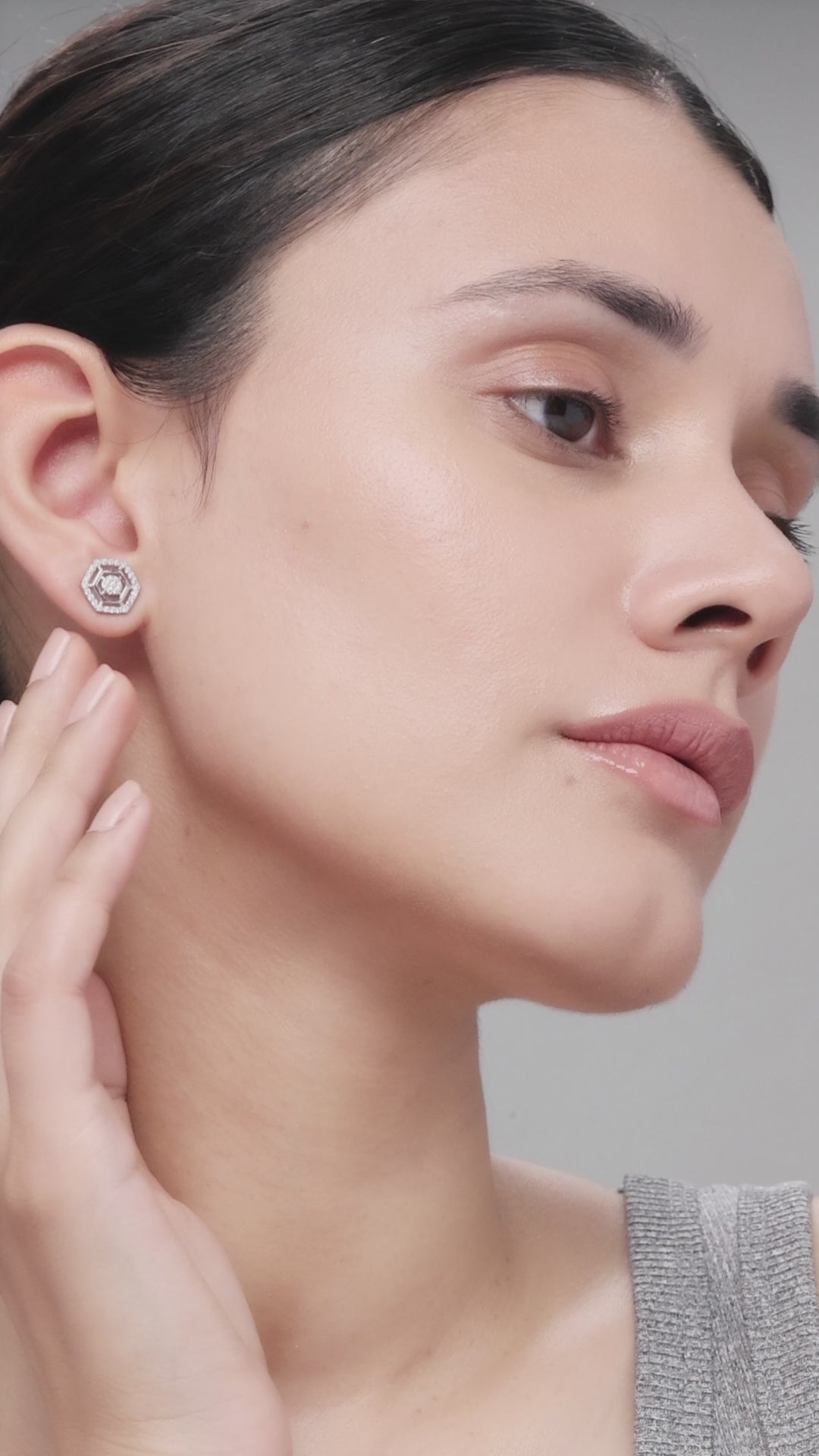 Silver Crystal Hexagon Earrings