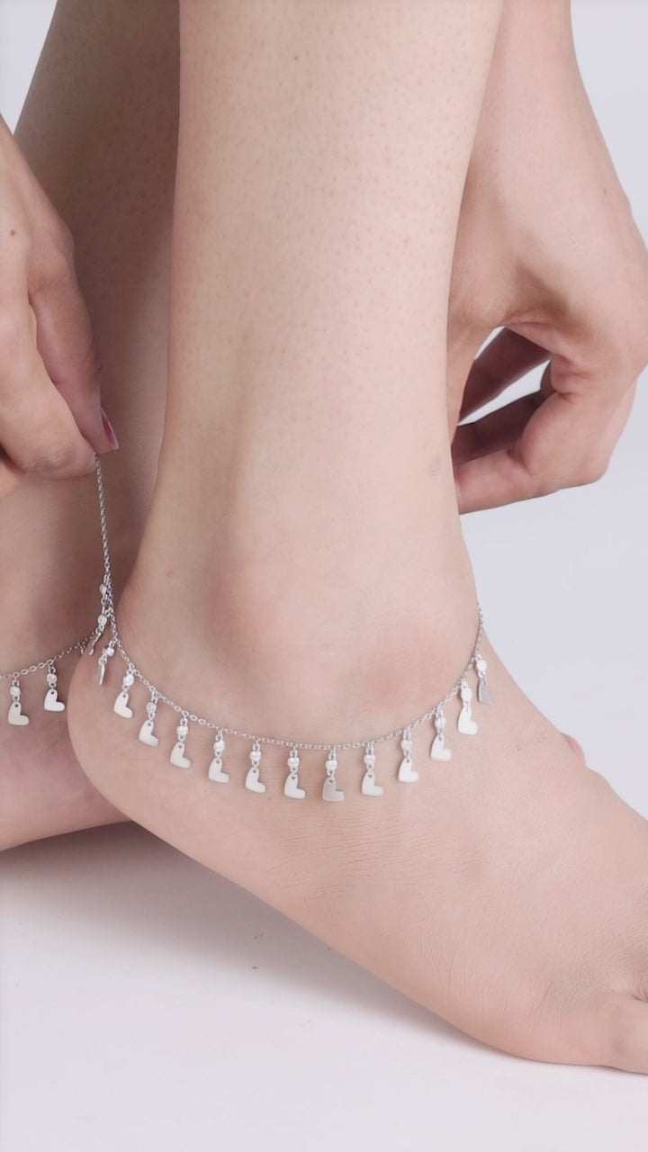 Silver Hanging Heart Anklet (single)