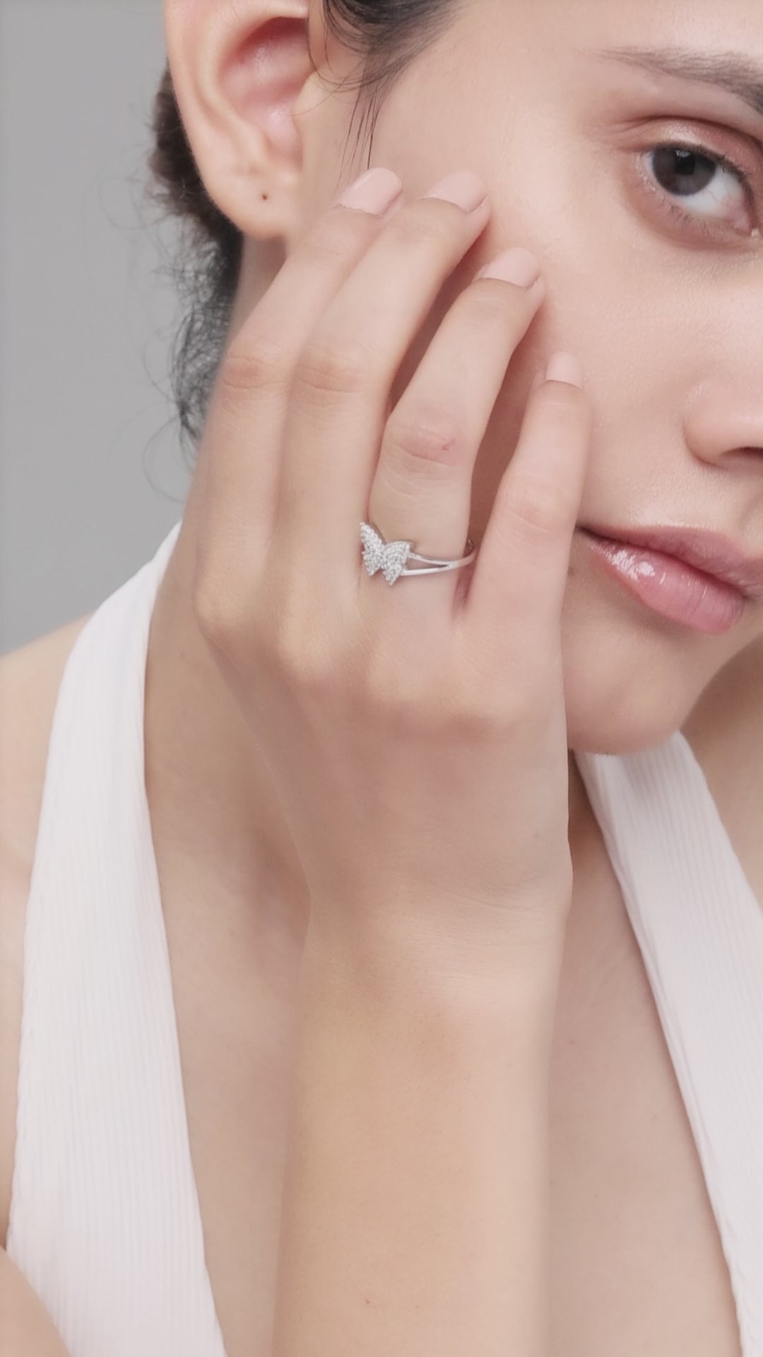 Silver Stone Butterfly Ring